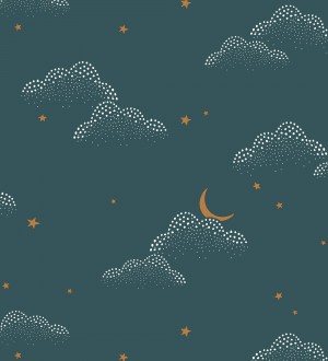 Papel pintado infantil de luna y estrellas fondo azul Waning Moon 128492