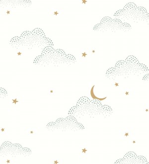 Papel pintado infantil de luna y estrellas fondo blanco Waning Moon 128493