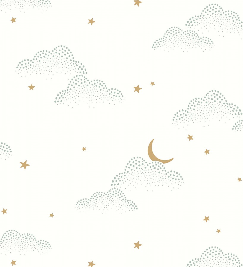 Papel pintado infantil de luna y estrellas fondo blanco Waning Moon 128493