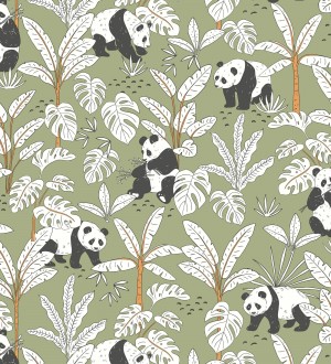 Papel pintado infantil de osos panda fondo verde Sichuan Panda 128500