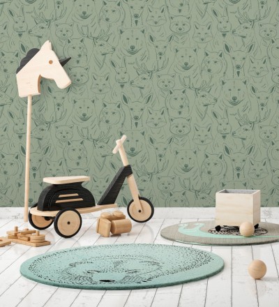 Papel pintado caras de animales del bosque Noam Forest 128507