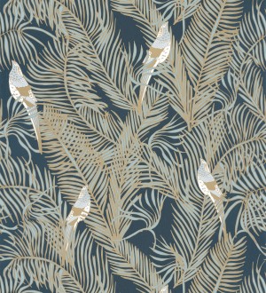 Papel pintado ave del paraíso fondo azul estilo tropical Zambala Birds 128553