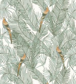 Papel pintado ave del paraíso fondo blanco estilo tropical Zambala Birds 128554