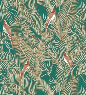 Papel pintado ave del paraíso fondo verde estilo tropical Zambala Birds 128555