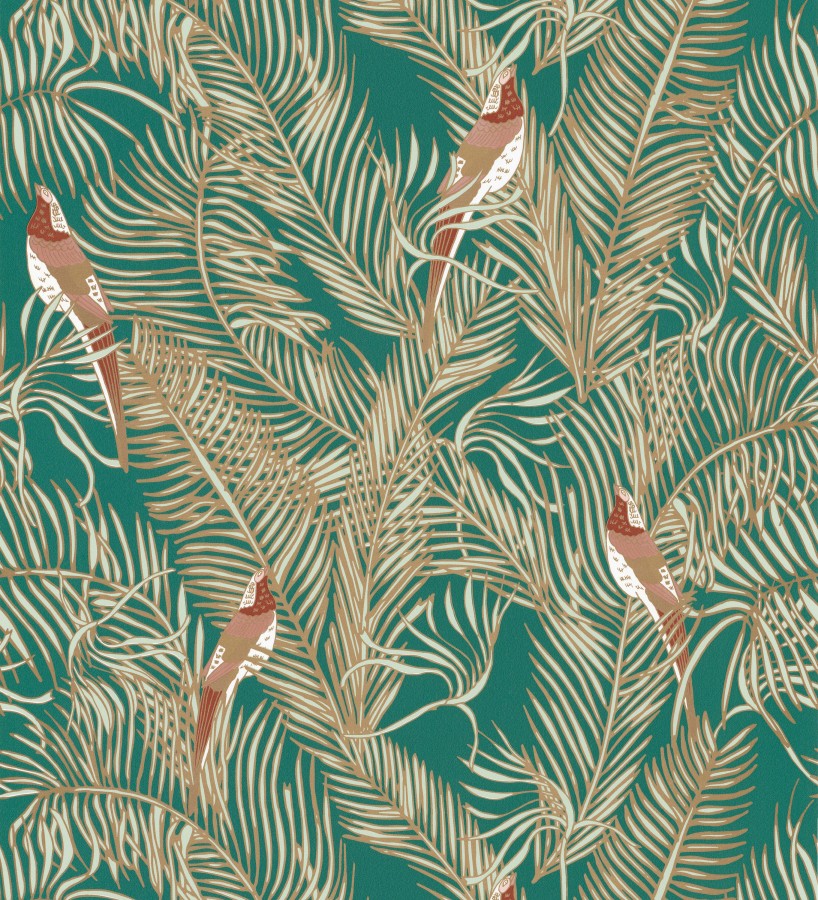 Papel pintado ave del paraíso fondo verde estilo tropical Zambala Birds 128555