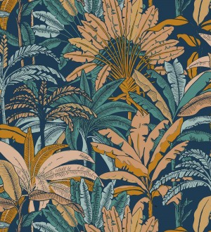 Papel pintado selva tropical con efectos dorados Sarabi 128576