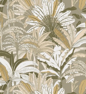 Papel pintado selva tropical con efectos dorados Sarabi 128577