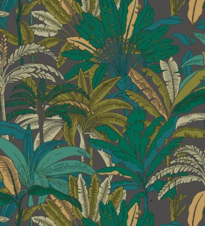 Papel pintado selva tropical con efectos dorados Sarabi 128580