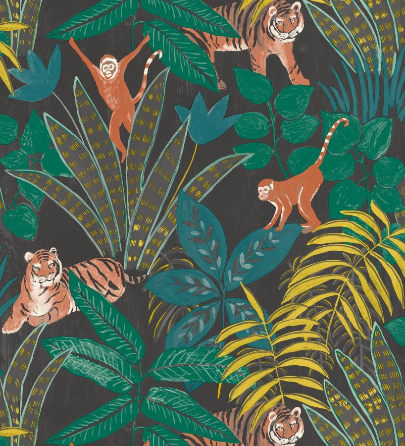 Papel pintado de monos y tigres en selva tropical Rahma 128586