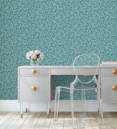 Papel pintado de hojas pequeñas con inserciones doradas Dixie 128597