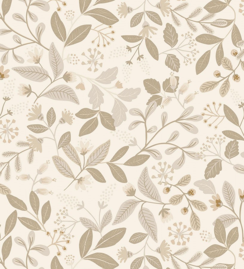 Papel pintado de hojas tonos beige y grises Damica 128600