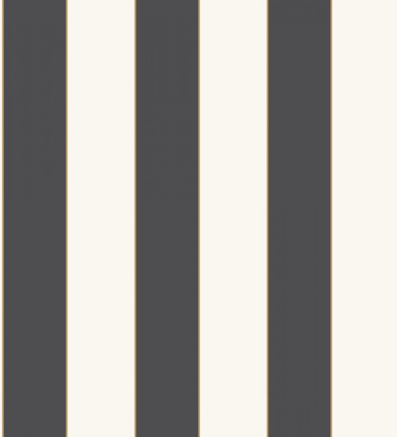 Papel pintado de rayas blancas y negras con líneas finas doradas Diana Stripes 128614