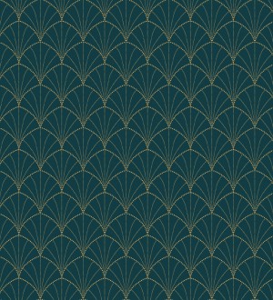 Papel pintado geométrico dorado fondo turquesa estilo Art déco Waldorf Astoria 128624