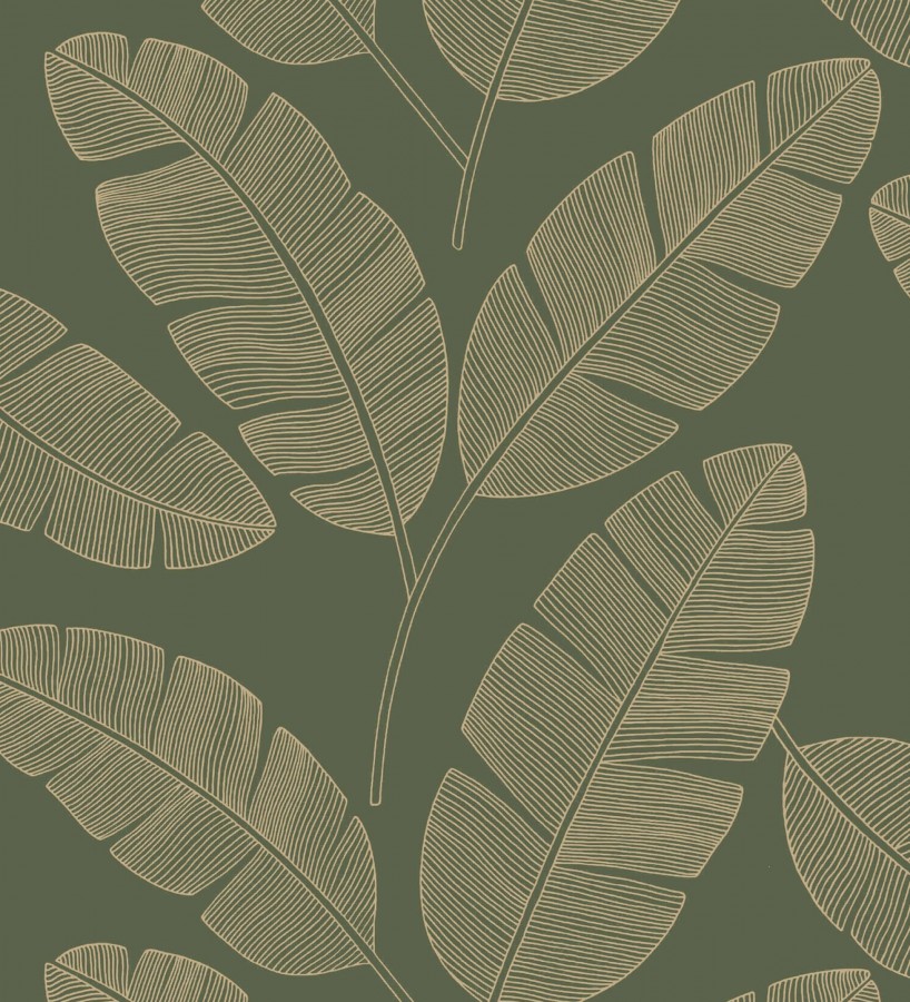 Papel pintado hojas grandes tropicales con efectos dorados Loany Leaves 128627