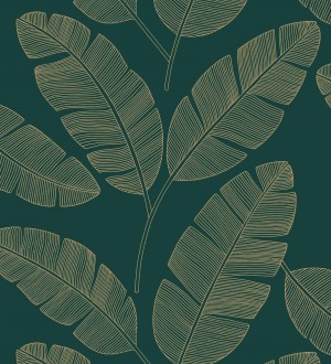 Papel pintado hojas grandes tropicales con efectos dorados Loany Leaves 128628