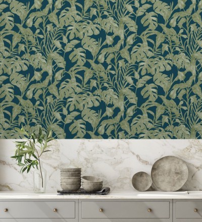 Papel pintado de hojas y plantas verdes tropicales Catia Palms 128638