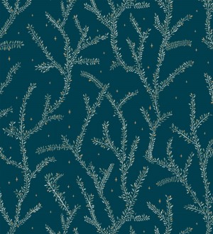 Papel pintado plantas de helechos hojas color turquesa Canadian Leaves 128697