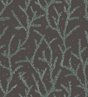 Papel pintado plantas de helechos fondo negro Canadian Leaves 128699