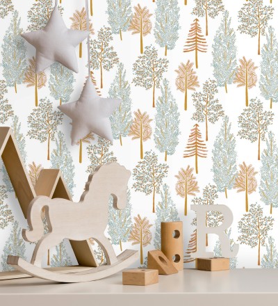 Papel pintado bosque de árboles tonos celeste Borneo Trees 128701