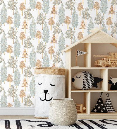 Papel pintado bosque de árboles tonos celeste Borneo Trees 128701