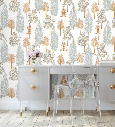Papel pintado bosque de árboles tonos celeste Borneo Trees 128701