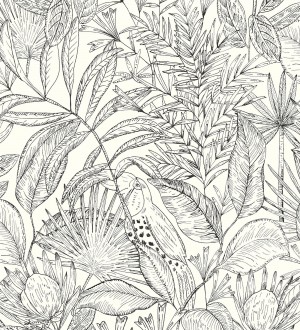 Papel pintado de hojas y tucanes fondo blanco Nueva Guinea 128720