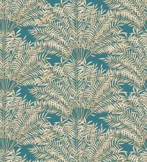 Papel pintado hojas de palmera fondo turquesa Johari 128729