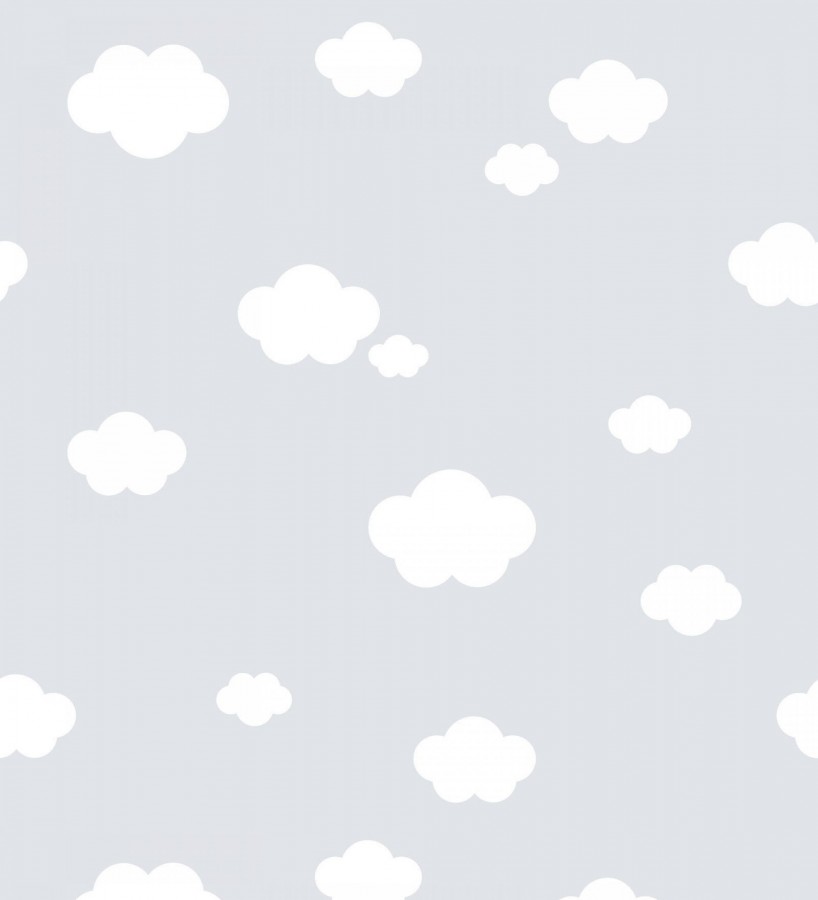 Papel pintado infantil de nubes blancas fondo gris Zoe Cloud 128824