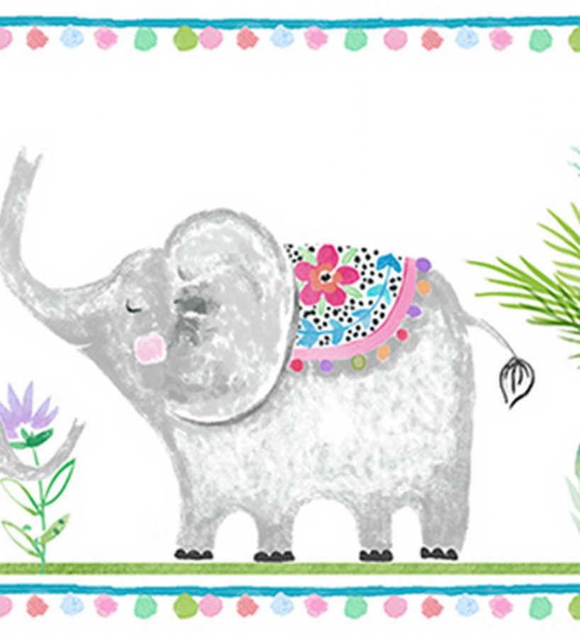Cenefa de elefantes y flores Animal Parade 128897