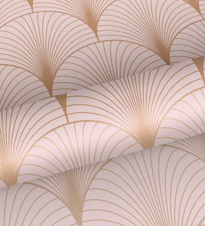 Papel pintado Art déco con destellos dorados fondo rosa claro Arleth 681766