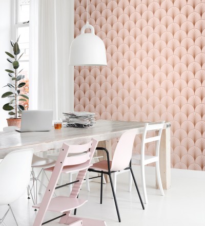 Papel pintado Art déco con destellos dorados fondo rosa claro Arleth 681766