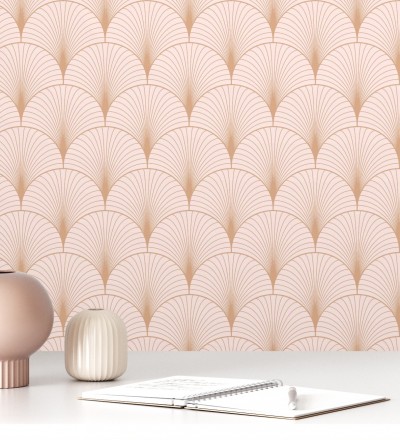 Papel pintado Art déco con destellos dorados fondo rosa claro Arleth 681766