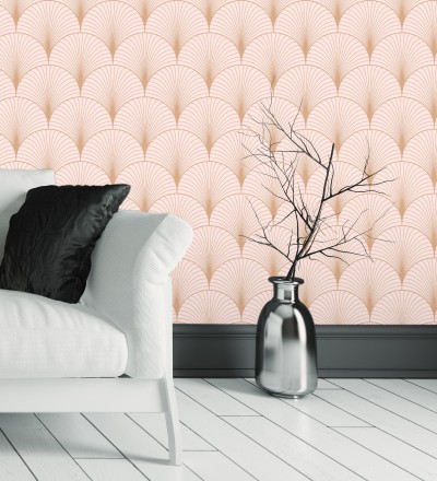 Papel pintado Art déco con destellos dorados fondo rosa claro Arleth 681766