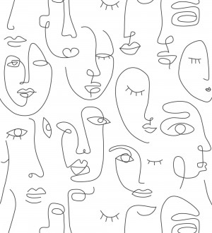 Papel pintado de caras de mujer fondo blanco estilo abstracto Marian Faces 681772