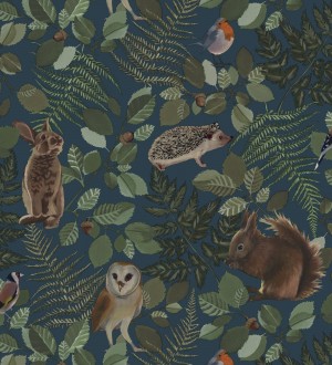 Papel pintado de animales del bosque y hojas estilo naturaleza Maison Owls 681773