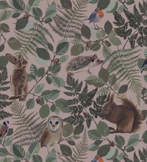 Papel pintado de animales del bosque y hojas estilo naturaleza Maison Owls 681775