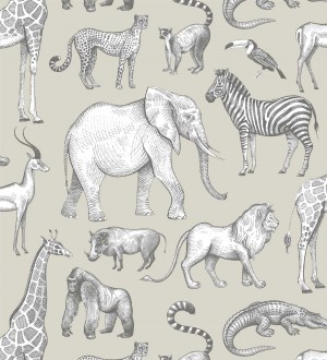 Papel pintado estilo africano de animales: leones, cebras, elefantes y gorilas estilo africano Keita Animals 681776