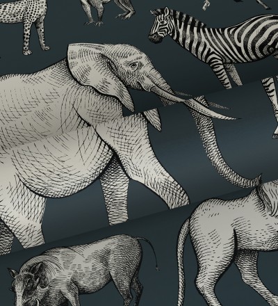 Papel pintado estilo africano de animales: leones, cebras, elefantes y gorilas estilo africano Keita Animals 681778