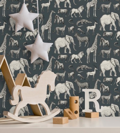 Papel pintado estilo africano de animales: leones, cebras, elefantes y gorilas estilo africano Keita Animals 681778