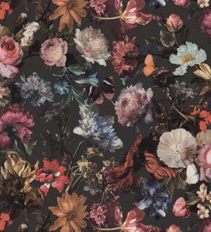 Papel pintado artístico de flores fondo oscuro estilo renacentista Oberyn Flowers 681791