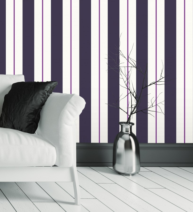 Papel pintado de rayas juveniles morado y violeta Branly Stripes 681796