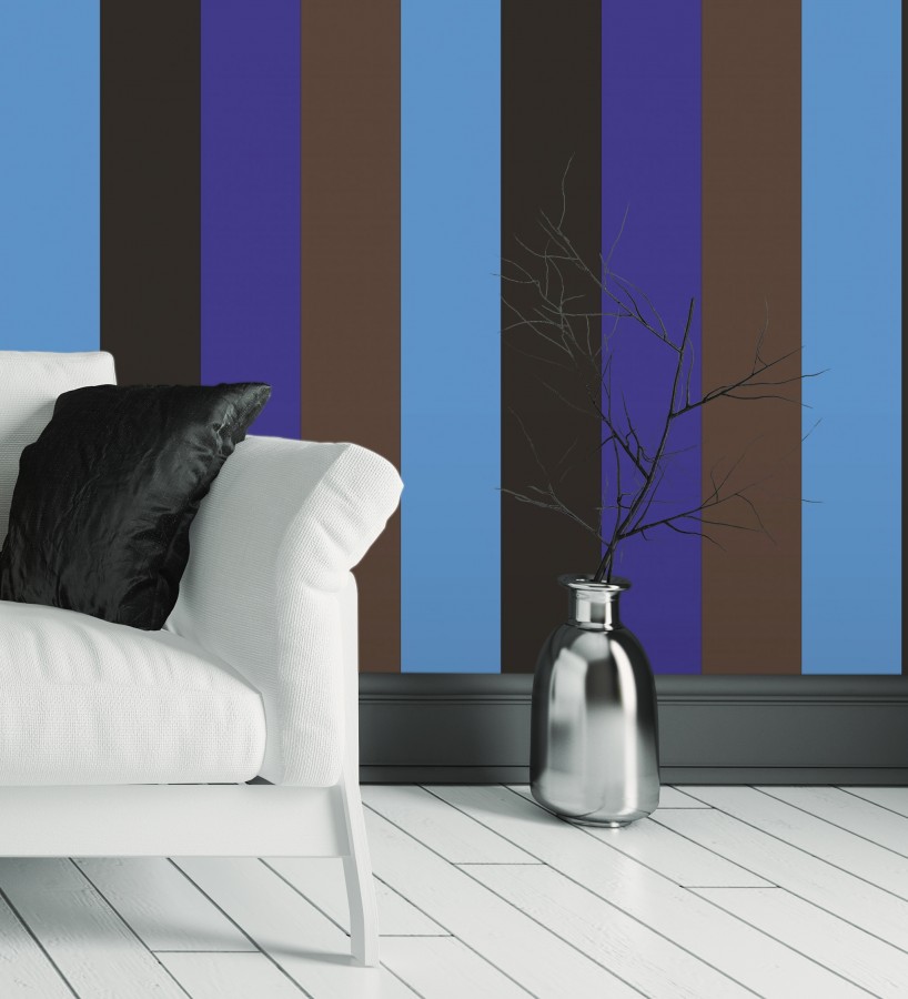 Papel pintado de rayas color azul negro azul y marrón Hugo Stripes 681805