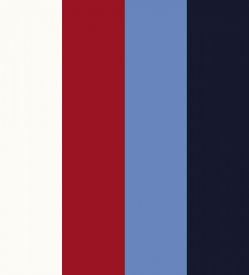 Papel pintado de rayas color blanco rojo azul y negro Hugo Stripes 681806
