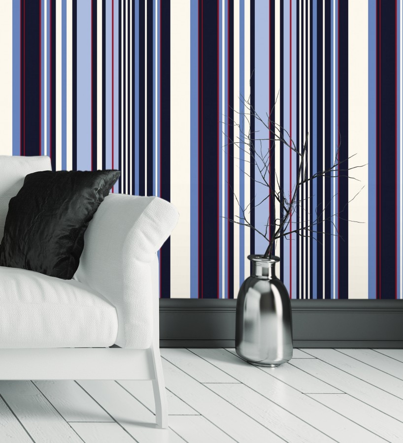 Papel pintado multirayas irregulares en tonos celestes y azules Sully Stripes 681812