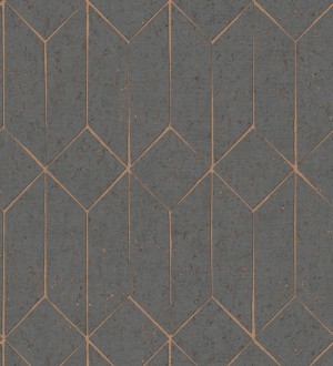 Papel pintado geométrico de líneas metalizadas gris oscuro estilo Art déco Ameka Metric 681818