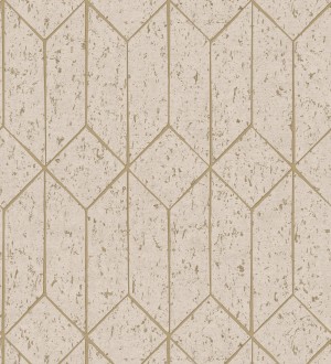 Papel pintado geométrico de líneas doradas fondo beige estilo Art déco Ameka Metric 681819