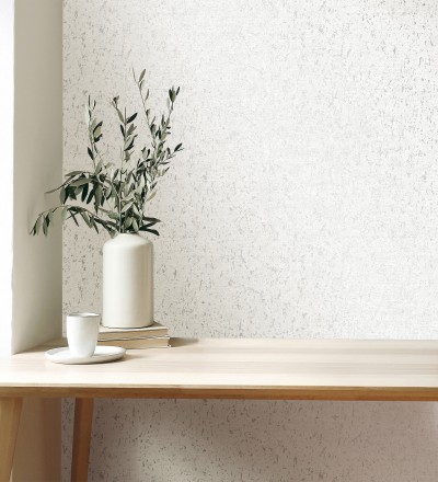Papel pintado textura de corcho con inserciones metalizadas color blanco Ameka 681822