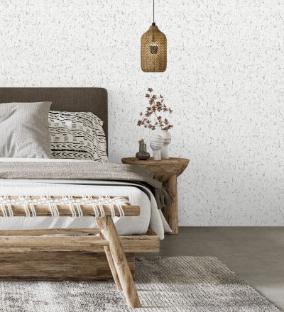 Papel pintado textura de corcho con inserciones metalizadas color blanco Ameka 681822