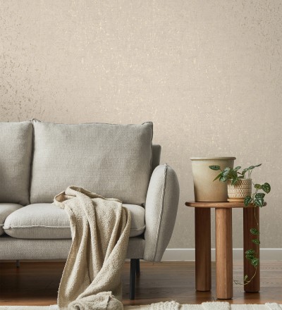 Papel pintado textura de corcho con inserciones doradas color beige Ameka 681824
