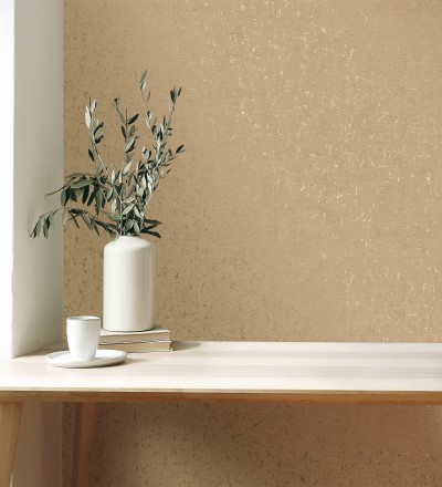 Papel pintado textura de corcho con inserciones doradas color ocre Ameka 681827